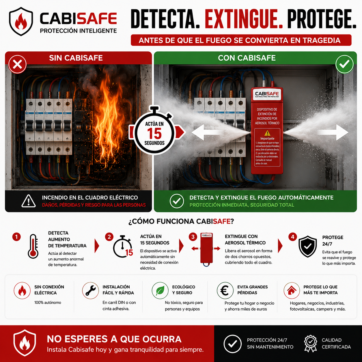 CabiSafe® | Mini extintor automático para cuadros eléctricos - PACK 3 UNIDADES
