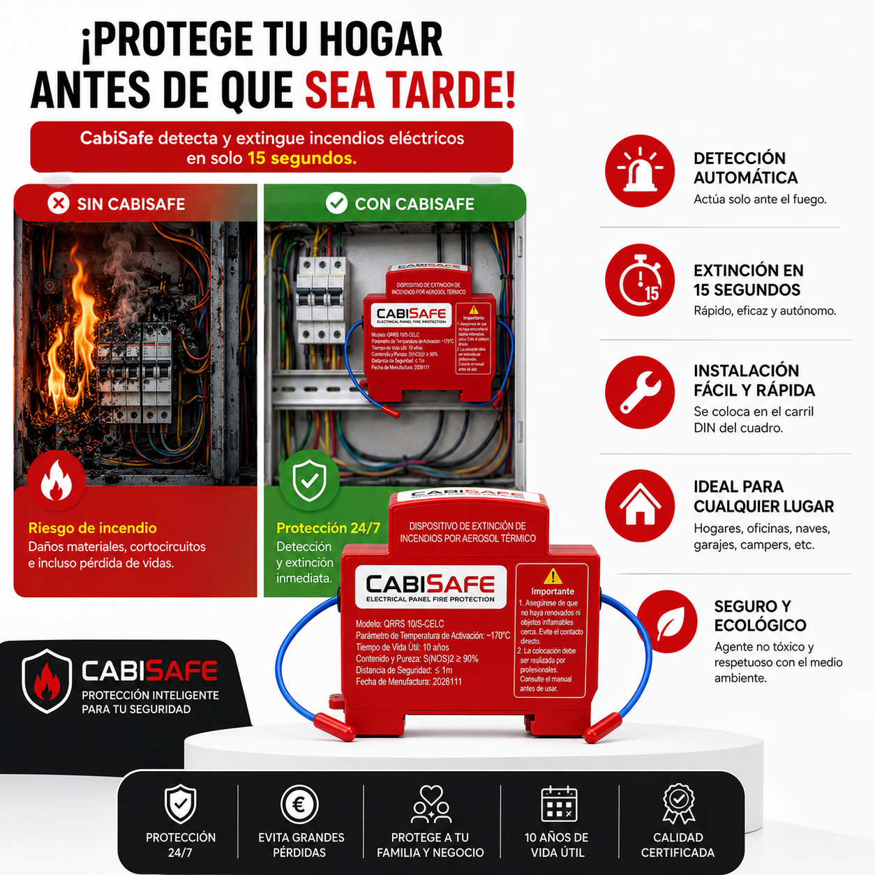 CabiSafe® | Mini extintor automático para cuadros eléctricos - PACK 2 UNIDADES